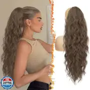 BARSDAR Curly Wavy Drawstring Ponytail Extensions - 26 Inch Long Wavy Brown P