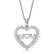0.07 CT. T.W. Natural Diamond "MOM" Shadow Heart Pendant in Sterling Silver