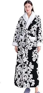 [LOCIIXAT] Women's Sherpa Fleece Robe Long Warm Plush Luxury Bathrobe Fuzzy House Coat Jacquard Pattern