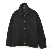 Topshop Petite Womens Vintage Black Borg Button Front Lined Fleece Jacket L $100
