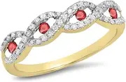 [Dazzlingrock Collection] 10K Round Ruby & White Diamond Bridal Stackable Anniversary Wedding Band Swirl Ring, White Gold