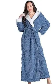 [LOCIIXAT] Women's Sherpa Fleece Housecoat Soft Warm Hooded Robe Long Fuzzy Housecoat with Hood