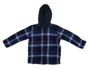 Old Navy Hooded Puffer Flannel Shacket Blue Plaid Jacket Button Front Boys XS