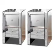 ALFORDSON 2x Mirrored Bedside Table Silver