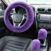 3Pcs Car Steering Wheel Cover Furry Fluffy Universal Fur Wool Purple Thick 15'' (for: Mazda)
