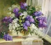 Chart Needlework Crafts DIY - Counted Cross Stitch Patterns - Curtain Lilac