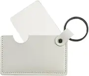 Compact Stainless Steel Mirror with Keychain Mini Handheld Travel Makeup Mirror with PU Leather Case Unbreakable Rectangular Pocket Mirror for Wallet and Purse (White)