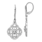 Solid 14k White Gold Simulated CZ Fancy LeverbacK Earrings