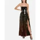 NEW WeWoreWhat Strapless Feathered Gown Ombre Sequin Black Brown 4 Formal Prom