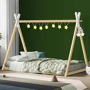 ALFORDSON Wooden Timber House Bed Frame Teepee Single, Solid Wood Bed Base Foundation Children's Mattress Base Platform, Taran Series Bedroom Furniture in Wood Color