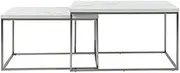 Karma Nesting Coffee Table Set Melamine Marble Look MDF Top Stainless Steel Frame Stackable Adjustable Modern Living Room Furniture Stylish Design Multi-Purpose Table 45H x 79W x 79D CM Marble White