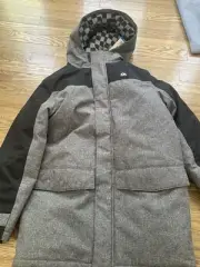 Quiksilver Youth Parka Size Large 14/16 Snow Ski Jacket Zipper Gray Black