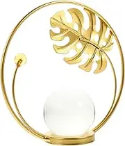 1 Set Crystal Sphere with Monstera Leaf Stand for Home Tabletop Decoration Crystal Ball for Living Room Festival Decor Premium Quality Safe Material