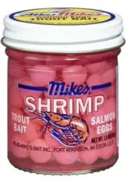 Mike's Shrimp Salmon Eggs Preserved Fishing Bait Fluorescent Pink 1.1Oz Jar 1000