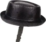 [LINCYS] Leather Men Pork Pie Hat Dad Flat Fedora Hat Jazz Hat for Gentleman Bowler Gambler Top Hat 3Szie(Dark Coffee,58-59CM)