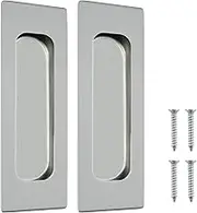HONSNKS Sliding Closet Door Flush Pulls Rectangular Silver Brushed Nickel Stainless Steel Handles for Cabinet Drawer and Pocket Door Size 4.75in 2 Pack