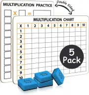 SCRIBBLEDO 5 Pack Dry Erase Multiplication Chart White Board 9" x 12" Multipl...