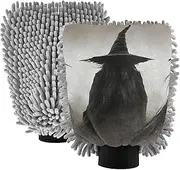 XYMZR Mysterious Witch Black White Absorbent Microfiber Car Wash Mitt, Funny Cute Anime Scratch Free for Cars Cleaning, Home Cleaning Mitts, 2 Pack, 10.24” L x 7.09” W