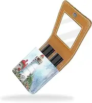 Makeup Lipstick Case with Mirror for Purse Cosmetic Pouch with Mirror, Flower at The Beach Lighthouse House