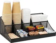Mind Reader Cup and Condiment Station, Countertop Org, Coffee Bar, Kitchen, Metal Mesh, 17.875" L x 9.5" W x 6.625" H, Black