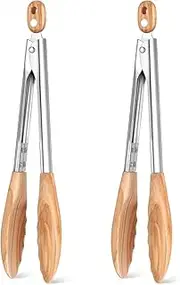 Cooking Tongs (2) Wooden Kitchen Tongs Long Handle with Non-Slip Grip,Wooden Utensil Set for Serving Salad Desserts Flipping Burgers Grilling etc