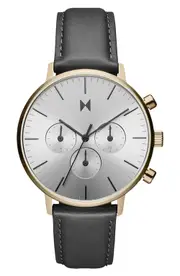 MVMT WATCHES Legacy Traveller Chronograph Leather Strap Watch, 42mm in White/Black at Nordstrom One Size