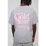 Mens Charcoal Oversized Cold Heart Slogan Print Washed T-Shirt