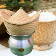 Set of Sticky Rice Steamer Pot Bamboo Basket with Lid.