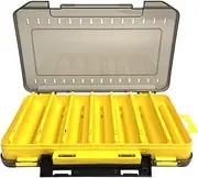 Perfeclan Double Sided Fishing Lures Box Multifunctional Fishing Gears Accessory Compact 14 Room Fishing Tackle Storage Case Transparent, yellow