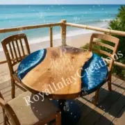 24" Blue Resin Round Table|Live Edge Wood Coffee Table|Handmade Coastal Table