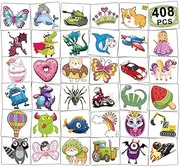 CHARLENT 408 PCS Individually Wrapped Temporary Tattoos for Kids - Mixed Tattoos for Kids Birthday Party Favors Goodie Bag Fillers