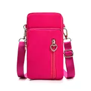 Waterproof Nylon Cute Crossbody Cell Phone Purse Smartphone Wallet Bag for Women- Rose Red