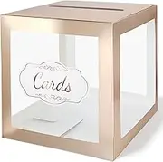 Wedding Card Box for Reception, Transparent with Rose Gold Border Gift Card Box for Wedding, Bridal & Baby Showers, Wishing Well Party, Birthdays, Retirements, Open Houses, Anniversaries(Clear Rose
