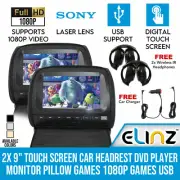 2x 9" Touch Screen Car Headrest DVD Player Monitor Pillow Games 1080P