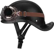 Vintage Half Shell Half Helmet Vintage Dovetail Design Style Leather Open Face Motorbike Helmet Unisex Fit Street Racing Motorcycle Cruiser DOT/ECE Approved