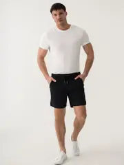 Navy Elastic Waist Printed Shorts