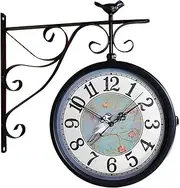 Outdoor Double Sided Clock Waterproof Hanging Clock for Patio, Garage, Outdoor Area Antique Look Train Station Clock Two Sided Clock for Indoors