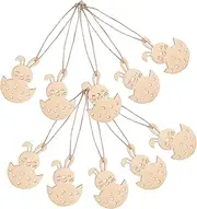 ERINGOGO 10pcs Bunny Decoration Bunny Cutouts Rabbit Wood Cutout Wooden Bunny Tags Home Decor Table Decor Decoration Ornament Beige Rope