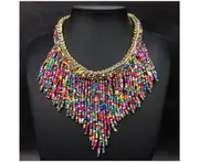 Handwoven Collier Long Tassel Beads Choker Necklace