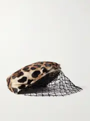 [Dolce & Gabbana] Dolce & Gabbana - Leopard-print Goat Hair And Mesh Veiled Flat Cap - Leopard print - 57 57 Animal print