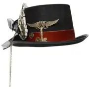 Unisex Steampunk Top Hat Costume Accessory w/ Ribbon, Skeleton Hand, and Key