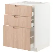 METOD / MAXIMERA base cab f hob/3 fronts/3 drawers, white/Fröjered light bamboo, 60x60x80 cm