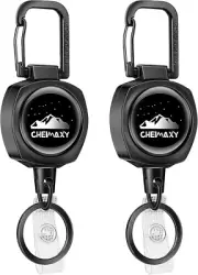 2 Pack Tactical ID Badge Reels, Heavy Duty Carabiner Retractable Badge Holder,