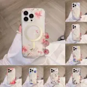 Retro Flower Back Cover For iPhone 16 15 14 13 12 11 Pro Max Plus Magsafe Case