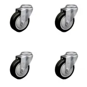 4 Inch Black Polyurethane Wheel Swivel Bolt Hole Caster Set Service Caster Brand