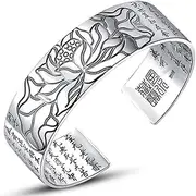 Cuff Bangle Chain Bracelets,925 Sterling Silver Bracelet Hand Carve Vintage Lotus Cuff Bangle Classic Bracelet Ladies Silver Jewellery Birthday Gifts for Sisters Friend Couples Mom