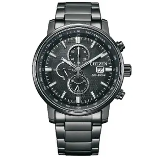 【CITIZEN 星辰】Chronograph 亞洲限定 鐵窗花元素 光動能碼錶計時腕錶/勁炫黑43mm(CA0845-83E)