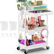 Goovilla 3 Tier Rolling Utility Cart Organizer with Removable Drawer Stable a...