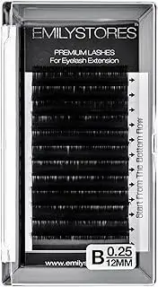 EMILYSTORES Eyelash Extensions 0.25mm Thickness B Curl Length 12mm Silk Mink Fake Eye Lashes In One Tray