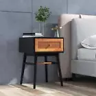 ANGELES Nightstand 15"W Modern Bedside Table w/ Solid Wood Metal Knobs Black